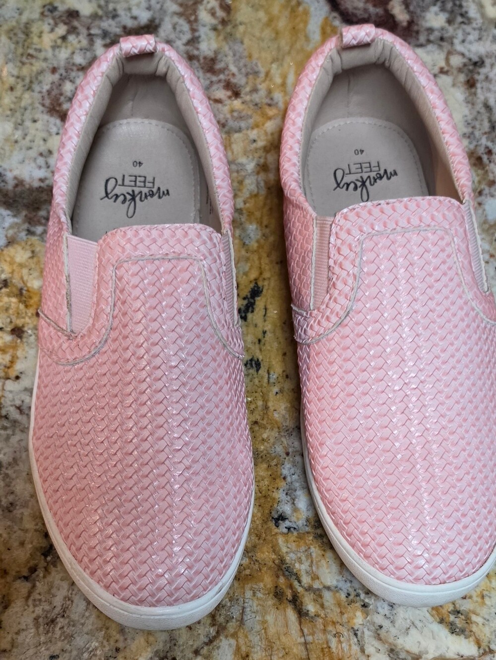 Womens Pink Woven Slip-On Loafer Shoes